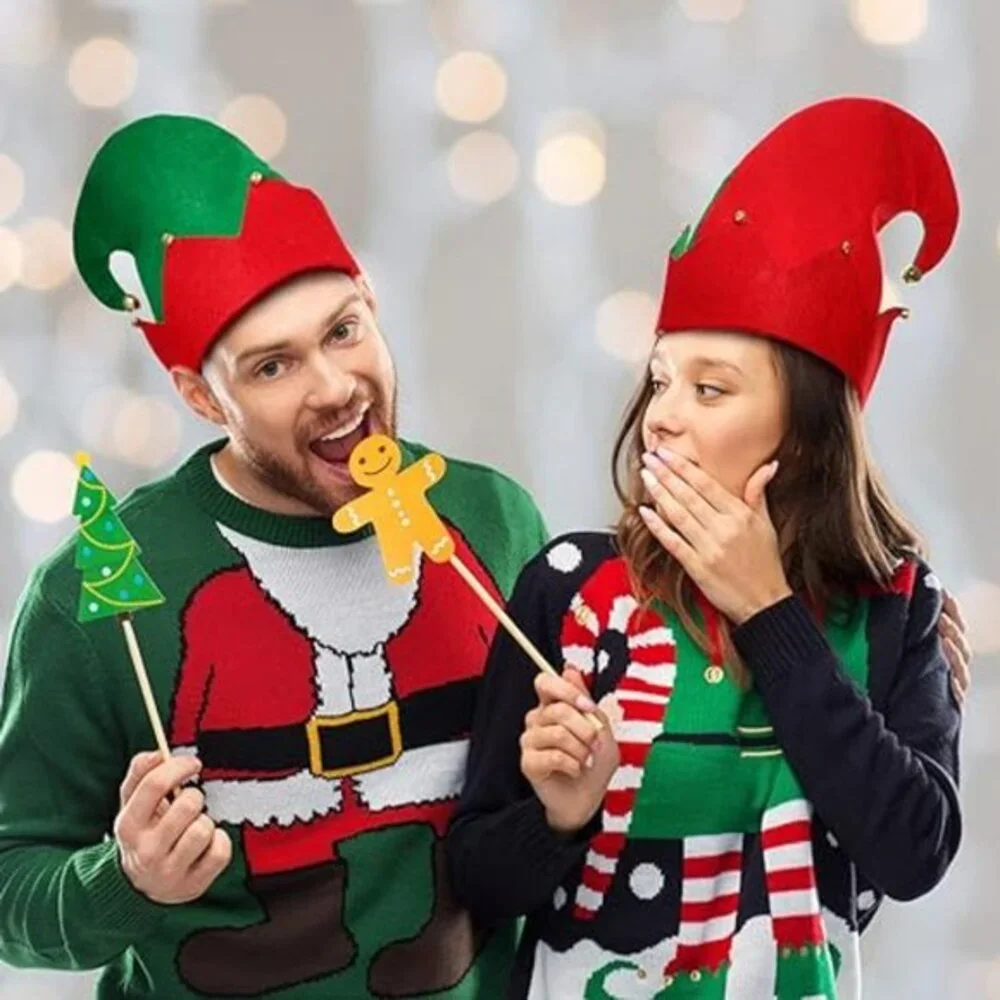 6 Packs Christmas Elf Felt Hat Santa‎ Elf Hats for Kids Adults Jingle Bells Xmas